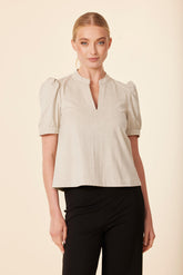 DOLCE CABO V NECK PUFF SLEEVE DRESS